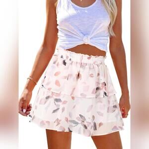 NWT Aoudery Flowy Casual Boho Petals Ruffle Mini Skirt Skorts, Chiffon, XSmall